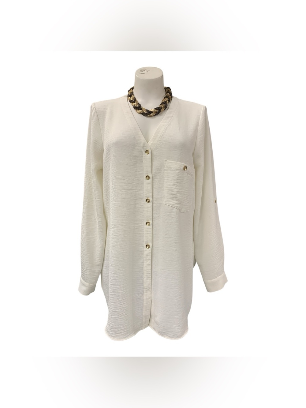 Laura Relaxed Cream Button-Front Long Sleeve Shirt Size M
